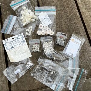 Random White and Silver Mixed Bead Lot for Jewelry Making and Crafts